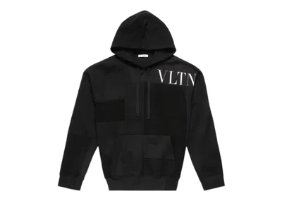 Pre-owned Valentino Men's  Felpa Patchwork Vltn Hoodie In Black/white In Multi