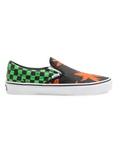 Valentino Garavani And Vans Slip-on Fabric Trainer With Vlogo Checkerboard Print And Tropical Leaves In Black