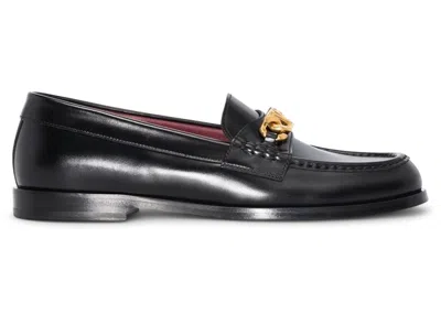 Pre-owned Valentino Garavani Men's  Chain V Logo Loafer Sneakers In Black