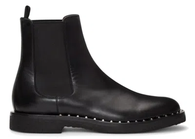 Pre-owned Valentino Garavani Men's  Leather Soul Rockstud Chelsea Boots Sneakers In Black