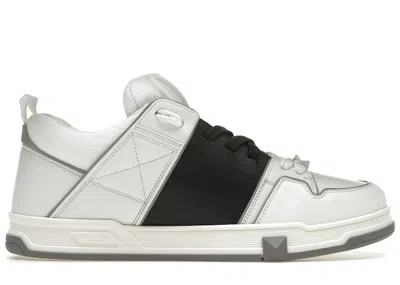 Pre-owned Valentino Garavani Men's  Open Skate Calfskin/fabric Sneakers In White/black/grey In Multi