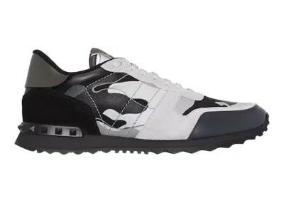 Pre-owned Valentino Garavani Men's  Rockrunner Camouflage Monochrome Sneakers In Black/white/grey