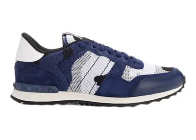 Pre-owned Valentino Garavani Men's  Rockrunner Mesh Fabric Camouflage Sneakers In Navy Blue White In Multi
