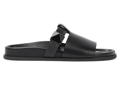 Pre-owned Valentino Garavani Men's  Rockstud Leather Sandals Sneakers In Black