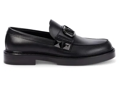 Pre-owned Valentino Garavani Men's  Stud Sign Loafers Sneakers In Black