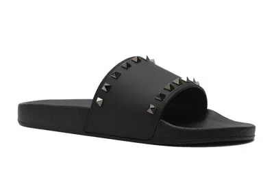 Pre-owned Valentino Garavani Men's Valentino Rockstud Slides Rubber Sneakers In Black