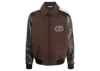 Pre-owned Valentino Men's  Tweedpanel Bomber Jacket In Brown