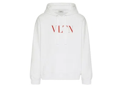 Pre-owned Valentino Men's  Vltn Print Hoodie In White/red