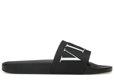 Pre-owned Valentino Garavani Men's Valentino Vltn Rubber Slider Sneakers In Black/white