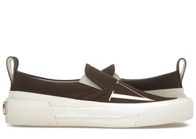 Pre-owned Valentino Garavani Men's Valentino Vltn Slip On Sneakers In Brown/white