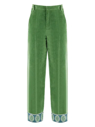 VALENTINO MEN'S VELVET TROUSERS WITH JACQUARD HEM