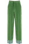 Valentino Garavani Velvet Trousers With Jacquard Hem In Green
