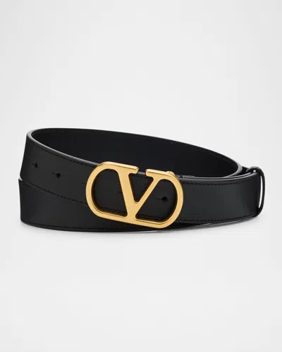 Valentino Garavani Men's Vlogo Box Leather Belt In Black