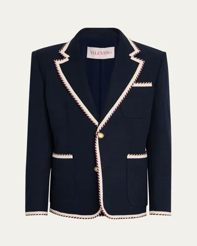 Valentino Men's Vlogo Contrast-trim Blazer In Navy