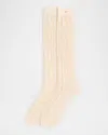 Valentino Perforated Cotton Socks With V-logo In Butter