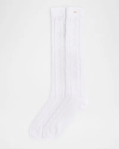 VALENTINO MEN'S VLOGO COTTON KNIT OVER-CALF SOCKS