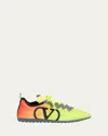 Valentino Lime Green And Fluorescent Orange Sporty Sneakers In Cotton And Pu Bold Design In Lime/orange