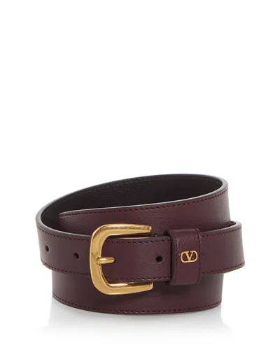 Valentino Garavani Men's Vlogo Leather Belt In Dark Aubergine