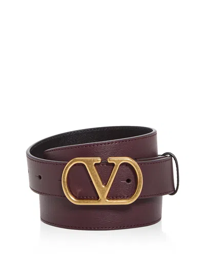 Valentino Garavani Men's Vlogo Leather Belt In Dark Aubergine