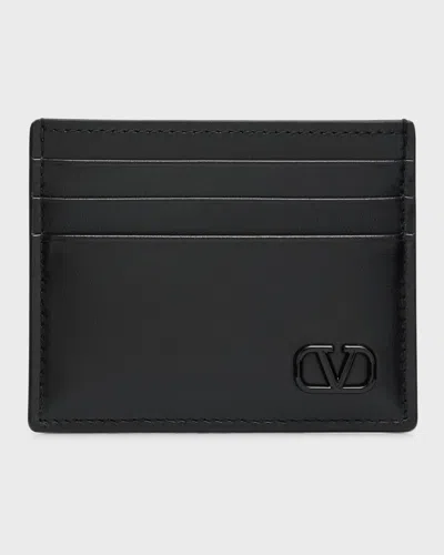 Valentino Garavani Men's Vlogo Leather Card Holder In Black