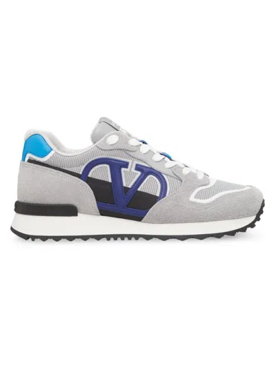 Valentino Garavani Men's Vlogo Pace Low Top Sneakers In Split Leather In Grey Blue