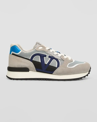 Valentino Garavani Men's Vlogo Pace Textile Runner Sneakers In Grey/blue