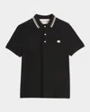 Valentino Garavani Black Polo Shirt With Classic Bicolor Collar And Logo Patch On The Front In Cotto In Black