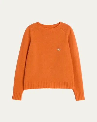 Valentino Men's Vlogo Shaggy Wool Sweater In Orange