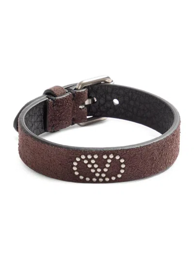 Valentino Garavani Men's Vlogo Signature Bracelet In Suede And Metal In Brown