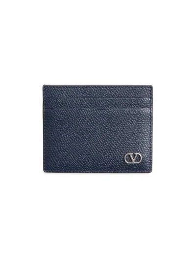Valentino Garavani Men's Vlogo Signature Cardholder In Grainy Calfskin In Blue