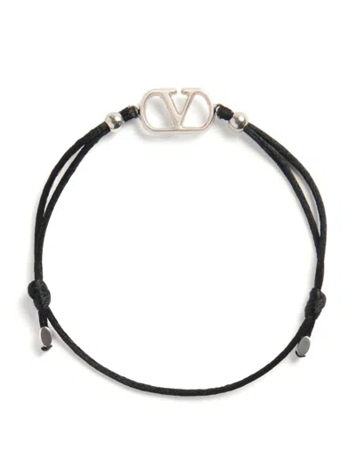 Valentino Garavani Men's Vlogo Signature Cotton Bracelet In Black