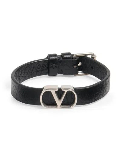 Valentino Garavani Men's Vlogo Signature Grainy Calfskin Bracelet In Black
