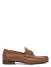 Valentino Garavani Dark Brown Leather Loafers In Beige