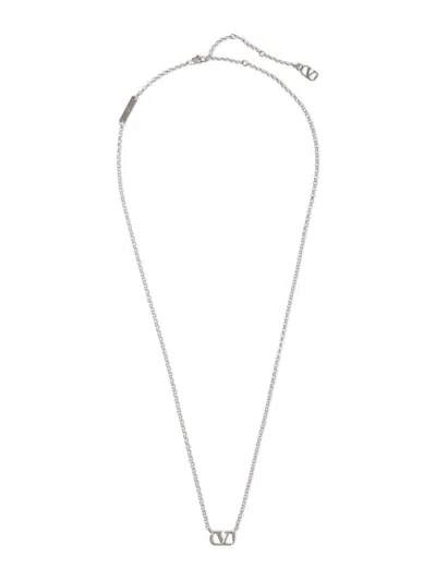 Valentino Garavani Vlogo Signature Metal Necklace In Palladium