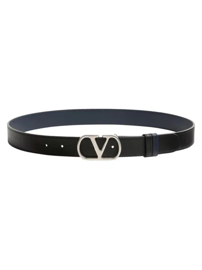 Valentino Garavani Cintura Reversibile Vlogo Signature 30mm In Pelle Lucida In Black