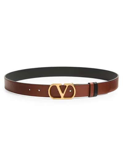 Valentino Garavani Vlogo Signature Reversible Shiny Calfskin Belt In Brown