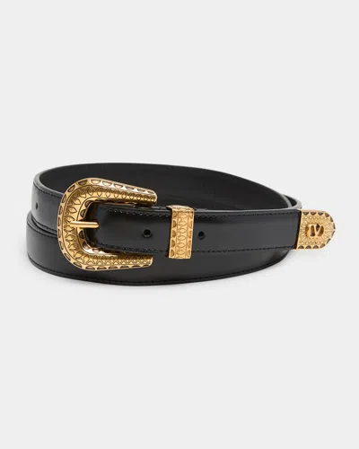 Valentino Garavani Men's Vlogo Signature Skinny Leather Belt
