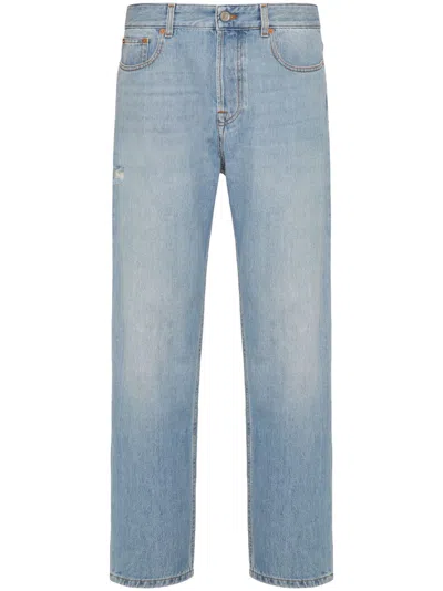 Valentino Men's Tapered Jeans In Medium Wash With V Logo Pocket In Denim