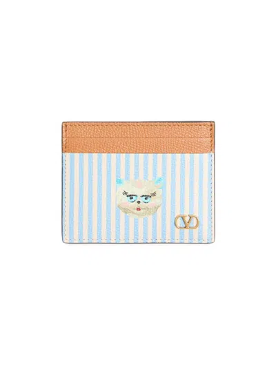 Valentino Garavani Men's Vlogo Signature Wallet In Grainy Calfskin With Le Chat De La Maison Print In Blue