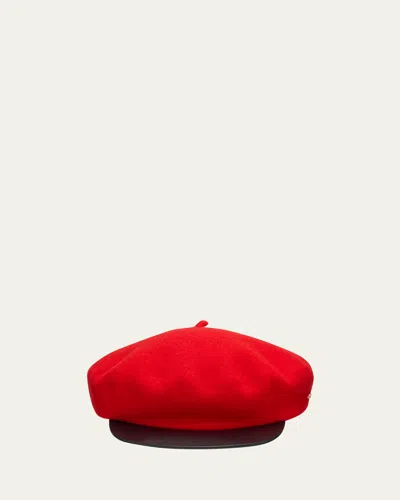 Valentino Garavani Men's Vlogo Wool Beret With Calfskin Brim In Red