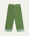 Valentino Garavani Velvet Trousers With Jacquard Hem In Med Green