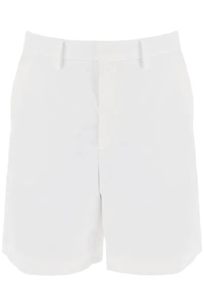 Valentino Men's White Cotton Poplin Bermuda Shorts With Pressed Pleats & Belt Loops
