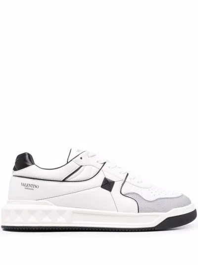 Valentino Garavani Men's White Stud Accent Leather Sneakers For Ss24