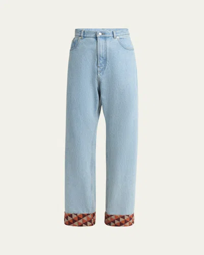 Valentino Men's Wide-leg Jeans With Embroidered Cuffs