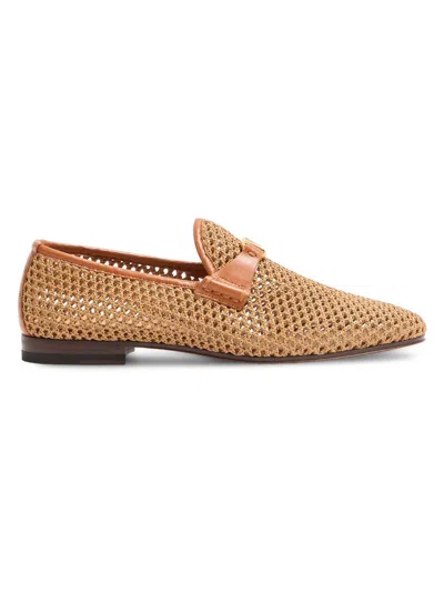 Valentino Garavani Wolfe Vlogo Leather-trimmed Raffia Loafers In Brown