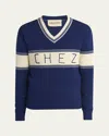 Valentino Embroidered Striped Virgin Wool And Cotton-blend Sweater In Blue