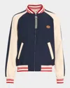 Valentino Sporty Bomber Jacket With Embroidered Details In Blue