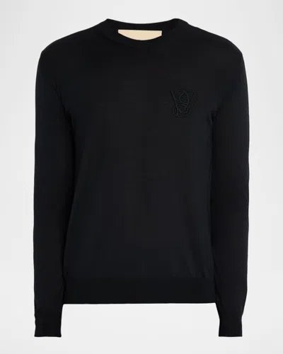 Valentino Men's Wool Embroidered Monogram Crewneck Sweater In Black