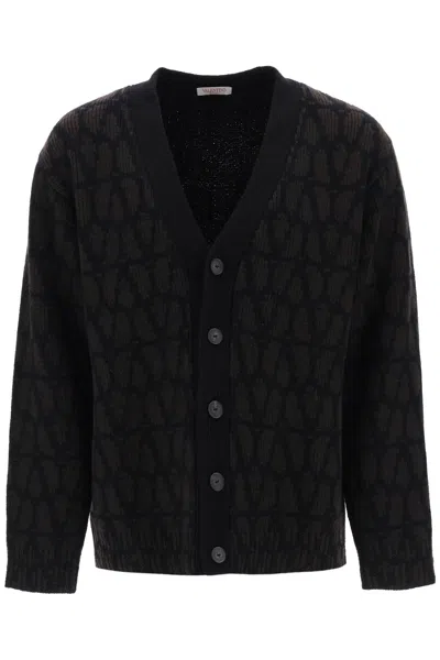 Valentino Men's Wool Knit Cardigan With Iconographic Motif In Multicolor
