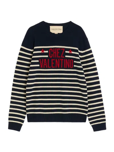 Valentino Men's Wool Sweater With Jacquard Motif In Blue